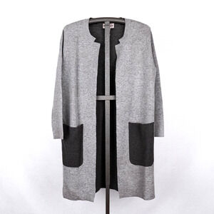 Women's Gray Lagenlook Casual Duster Cardigan Sweater SZ Large Wool Angora Blend